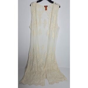 Scully Duster Cardigan Women Medium Sheer Floral Embroidery Boho Western Peasant